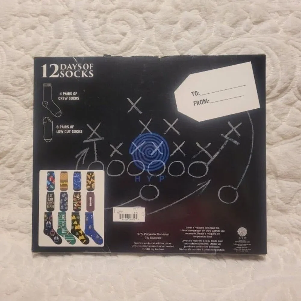 HYP Football Sock Set 12 Days to the Big Game 12 Pair 4 Crew 8 Low Cut OSFM New